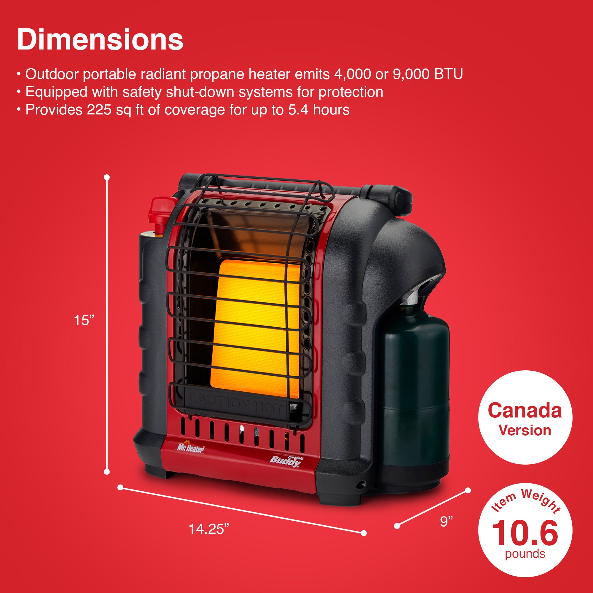 Mr. Heater Portable Buddy Camping Propane Gas Heater Canada Version, Red (Used) - VMInnovations