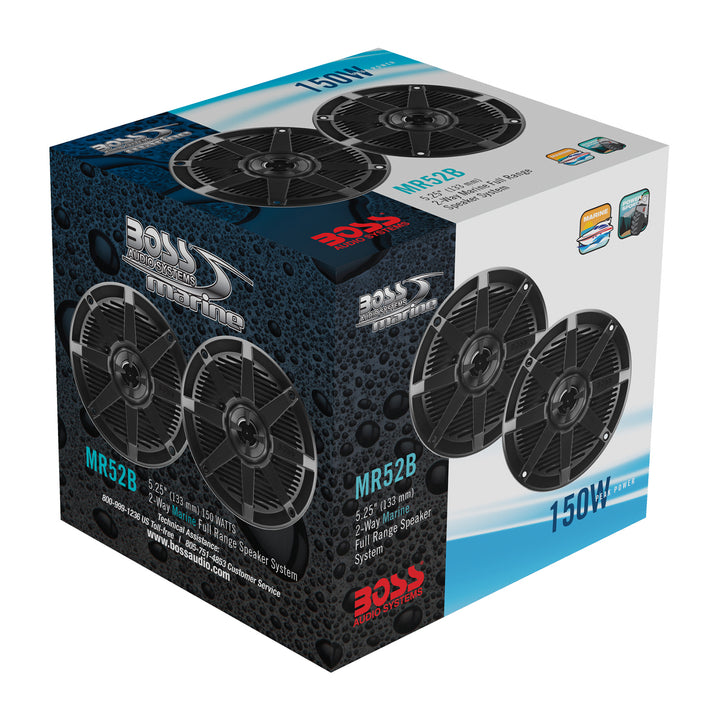 BOSS 4 Pack Audio MR52B 5.25" 2 Way 150W Marine Full Range Boat Speakers, 2 Pair