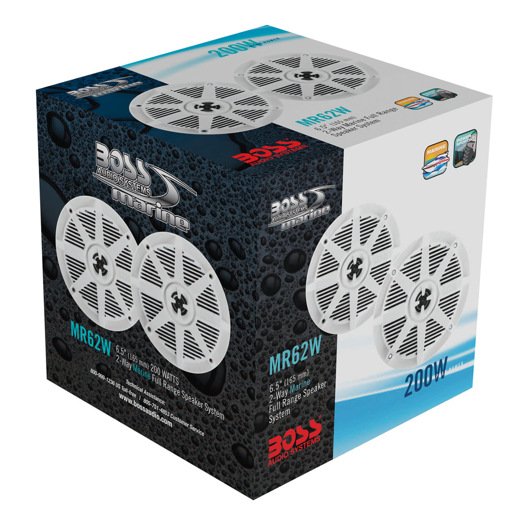 BOSS Audio 4 Pack MR62W 6.5" 2 Way 200W Marine Full Range Boat Speakers, 2 Pair