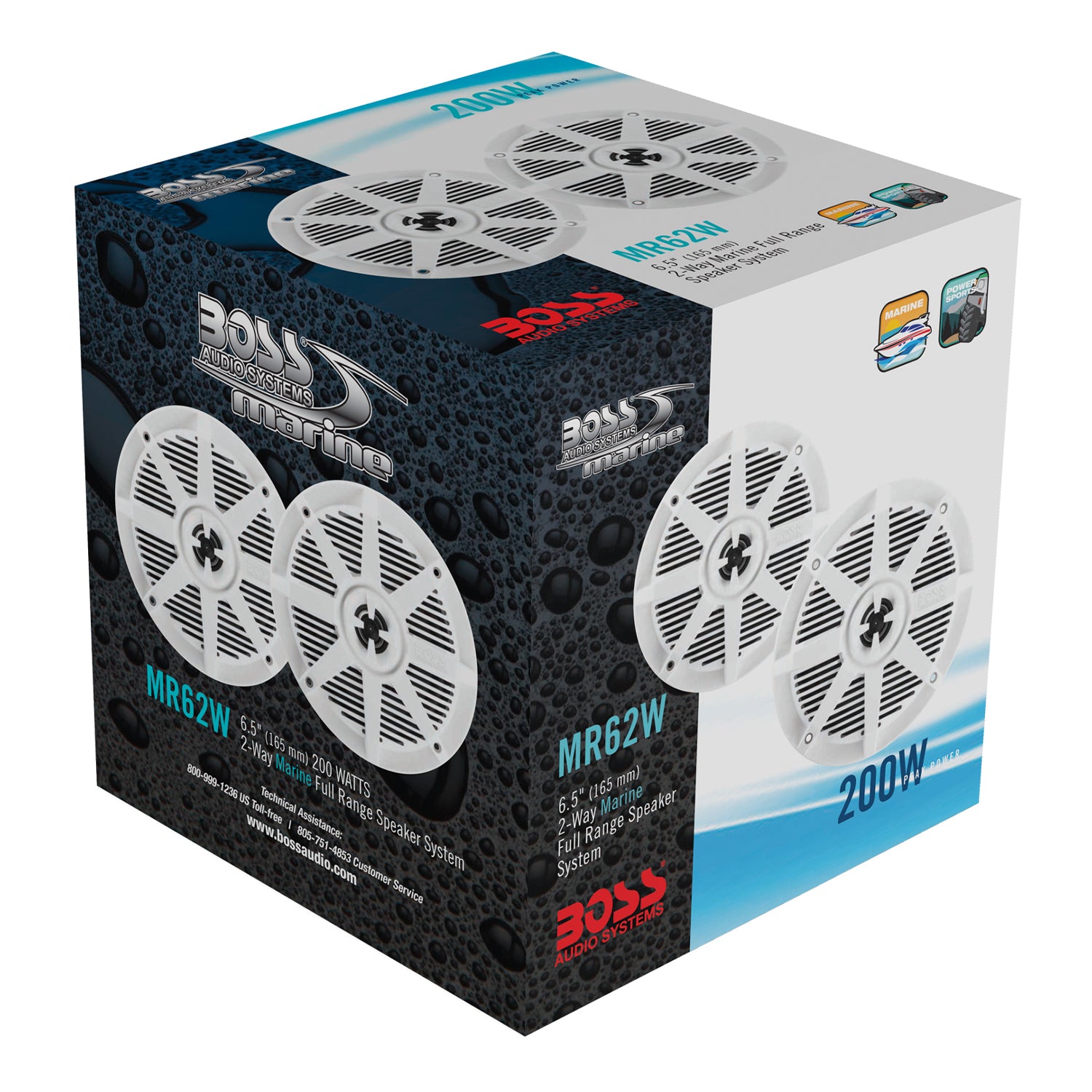 BOSS Audio MR62W 6.5 Inch 2 Way 200 Watt Marine Full Range Boat Speakers, 1 Pair