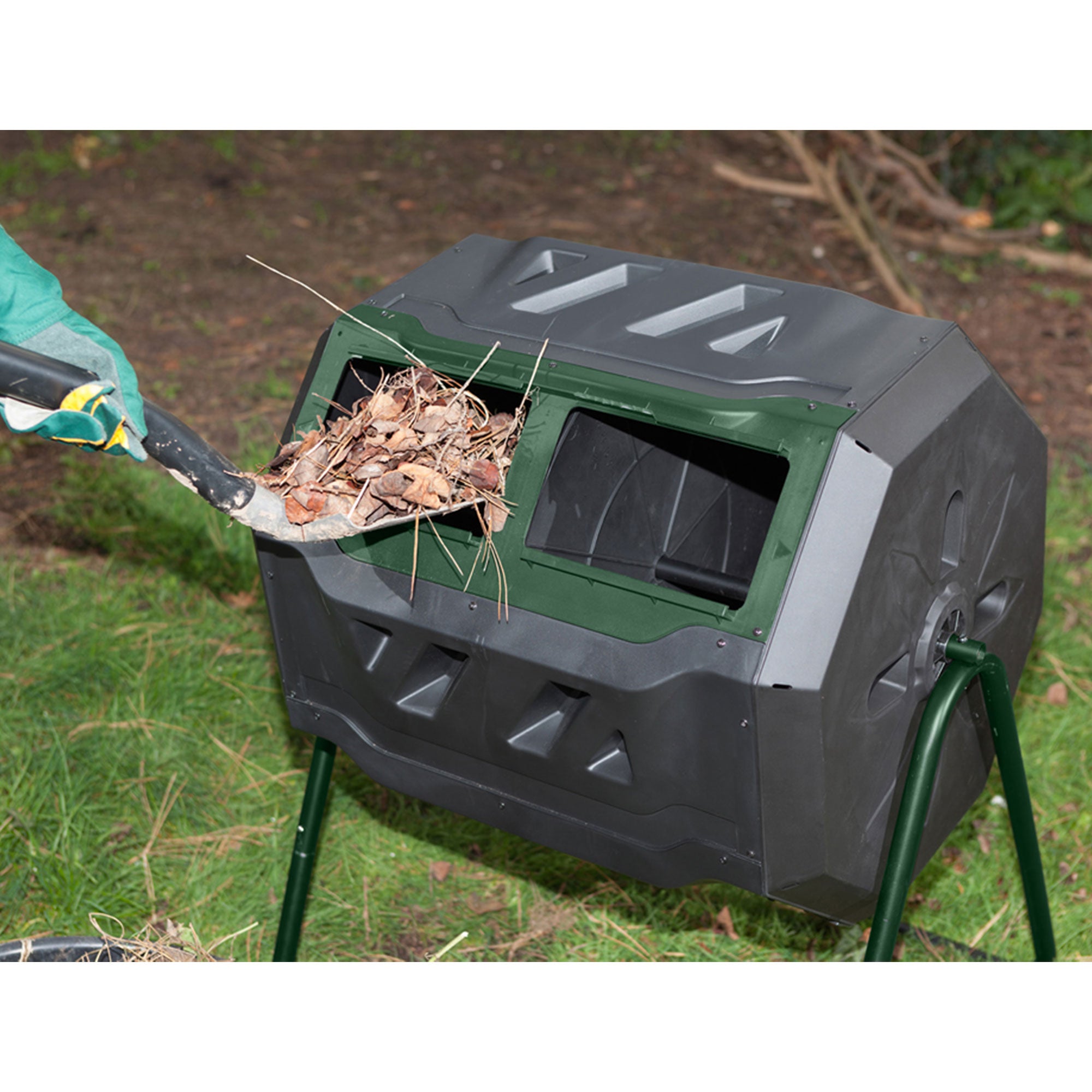 Exaco Trading Mr.Spin Steel Frame Dual Compartment Compost Tumbler (Open Box)
