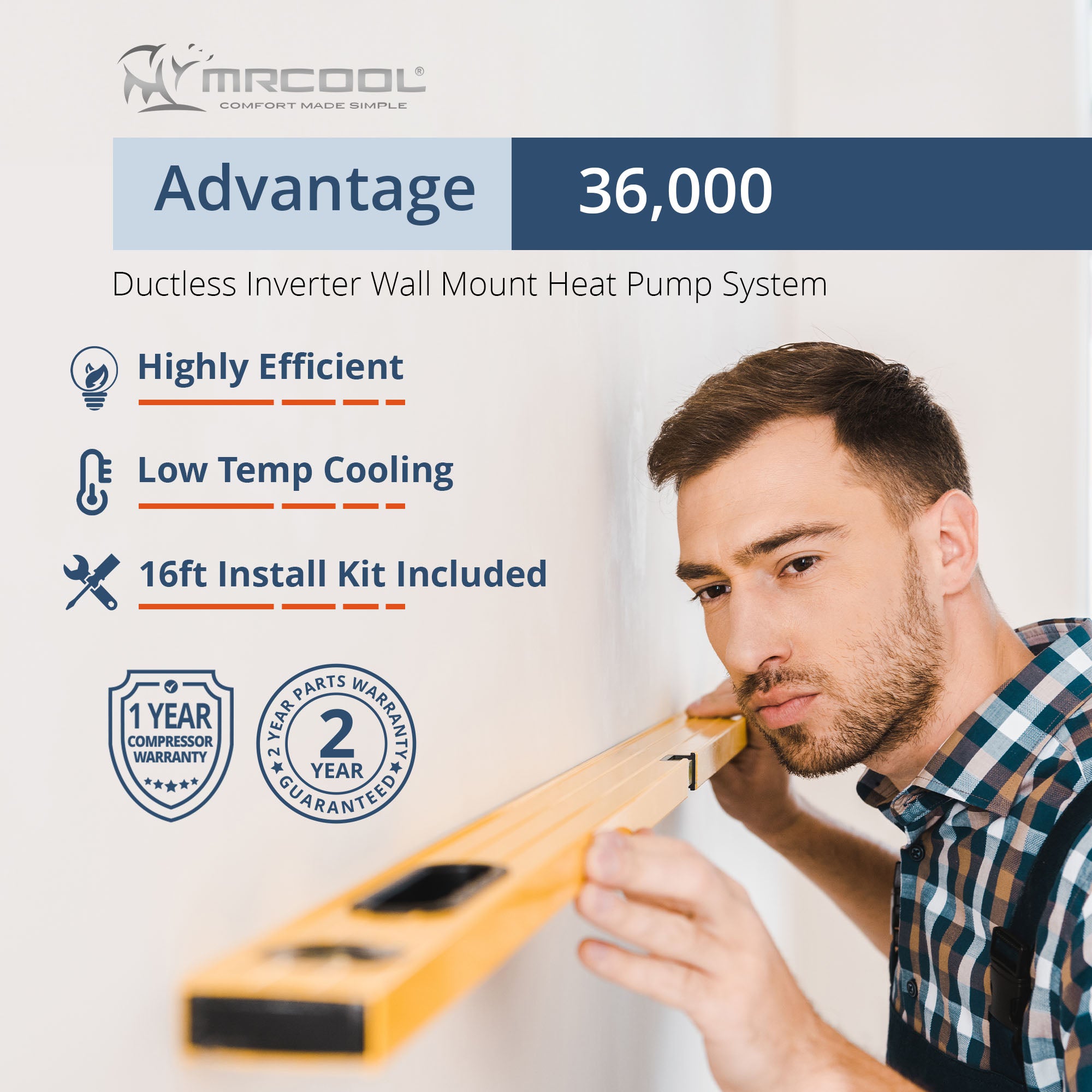 MRCOOL Advantage 36,000 BTU Ductless Wall Mount Heat Pump, White (Open Box) - VMInnovations