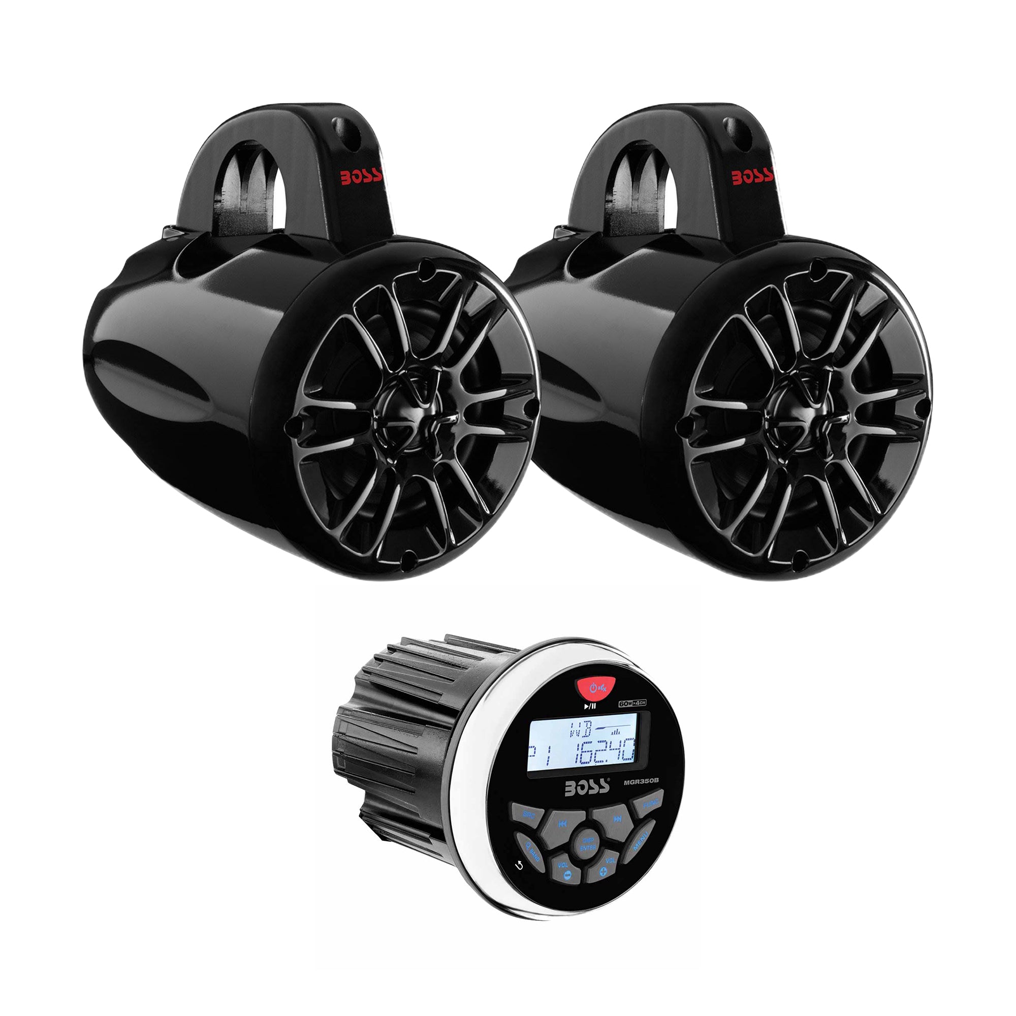 Boss Audio 4 Inch 2 Way 400W Marine Speaker Waketower Pair with 3 Inch Receiver
