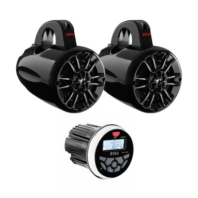 Boss Audio 4 Inch 2 Way 400W Marine Speaker Waketower Pair with 3 Inch Receiver