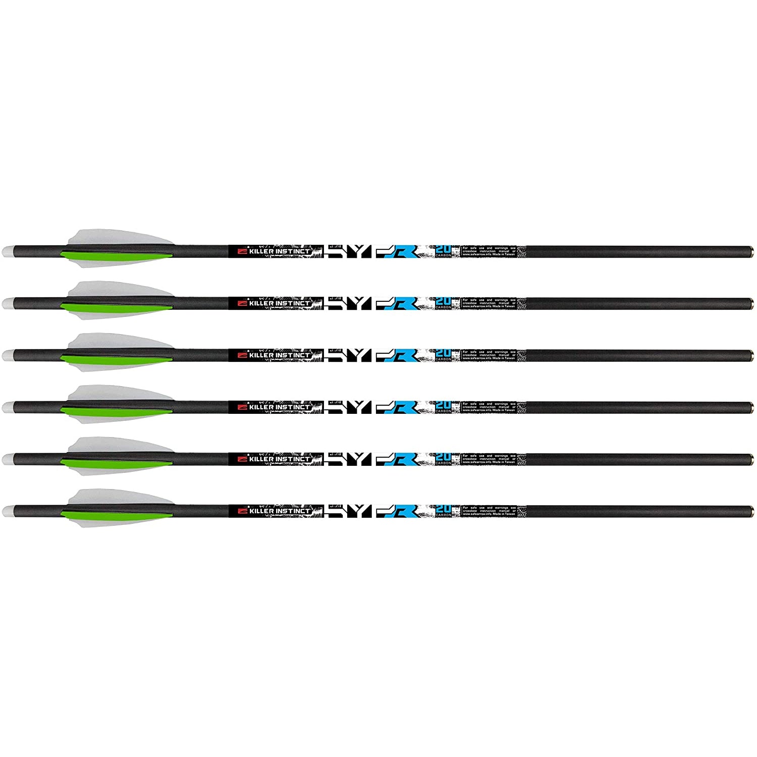 Killer Instinct MSCKI-1065-6 HYPR Lite 20" Carbon Crossbow Bolts, 6 Ct (2 Pack) - VMInnovations