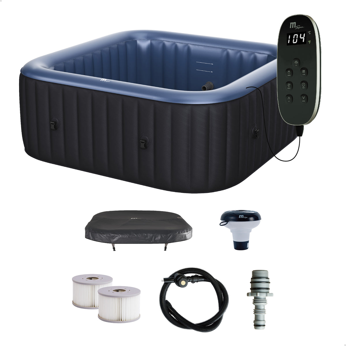 MSpa Square Inflatable Bubble Massage Spa, 4 to 6 Person Outdoor Hot Tub, Tekapo