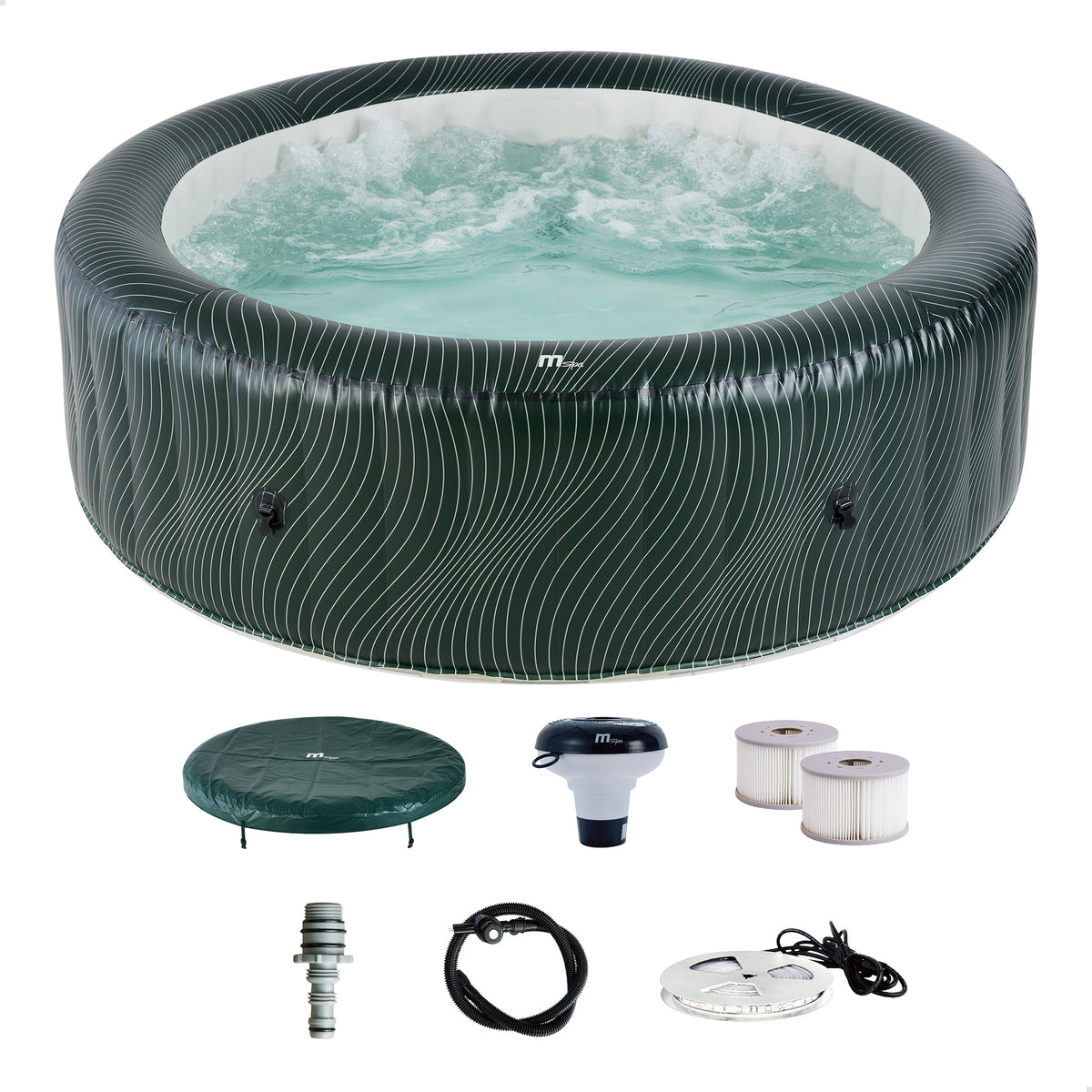 MSpa Round Inflatable Bubble Spa, 4 to 6 Person Hot Tub with LED Lights, Meteor
