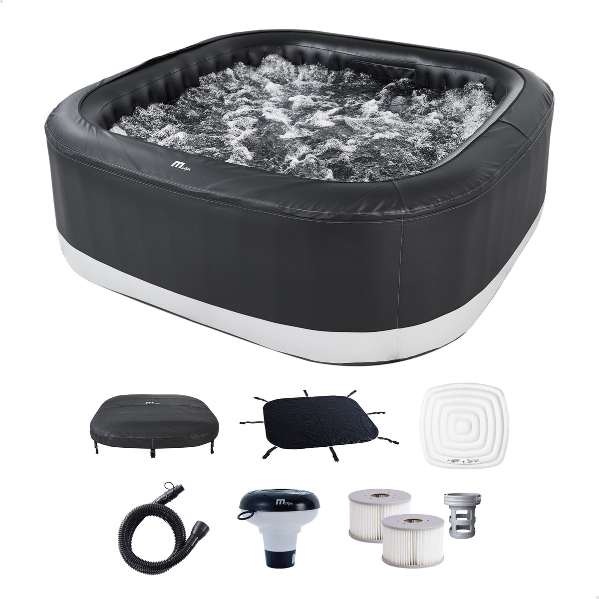 MSpa Square Inflatable Bubble Massage Spa, 4-6 Person Outdoor Hot Tub, Portland