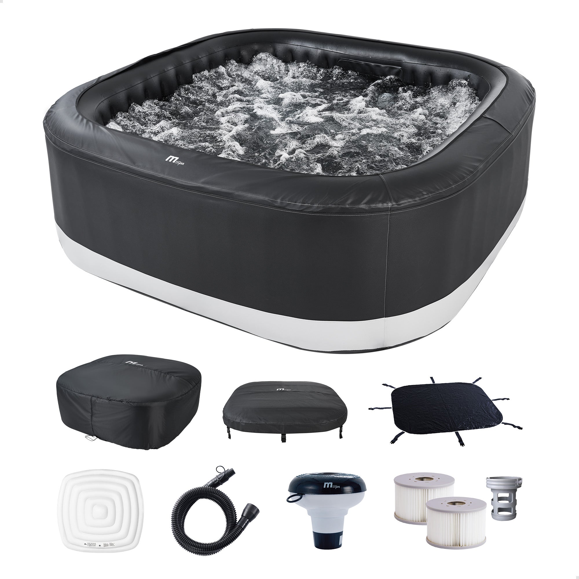 MSpa Square Inflatable Bubble Spa, 6 Person Hot Tub with Energy Efficient Cover