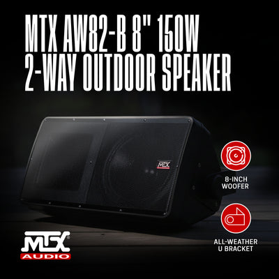 MTX Audio AW82-B 8 Inch 2-Way All-Weather Outdoor Speaker, Wall Mount, Black - VMInnovations