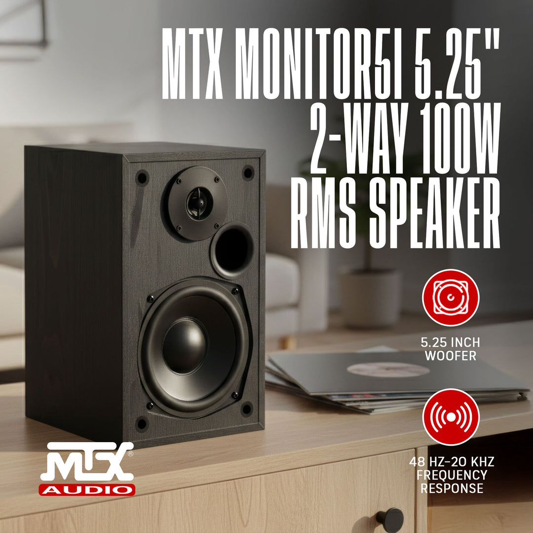 MTX Audio MONITOR5i 5.25 Inch Bookshelf Speakers, 2-Way Home Audio Pair, Black - VMInnovations