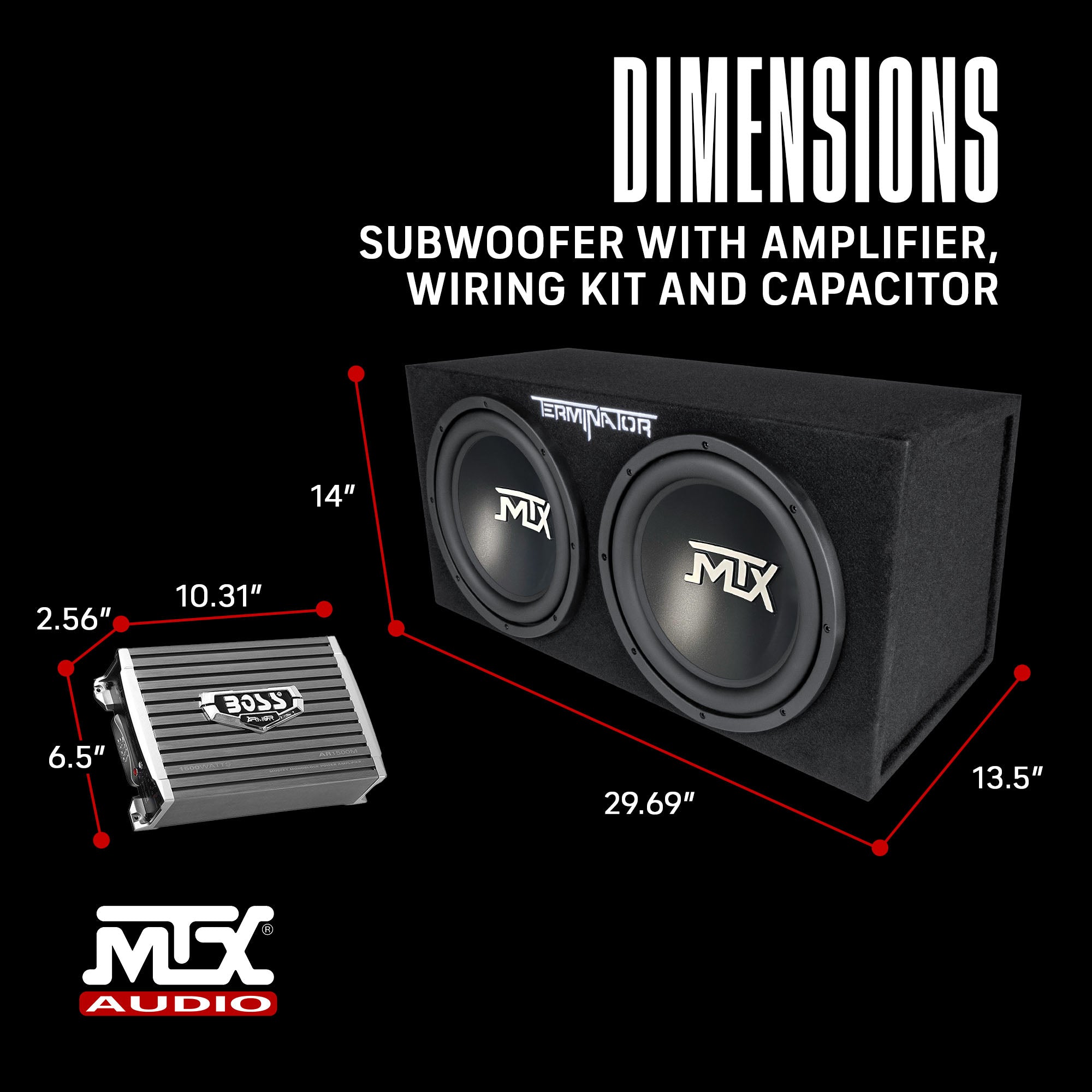 MTX TNE212D 12" 1200W Dual Loaded Subwoofer Box + 1500W Amplifier + Capacitor - VMInnovations