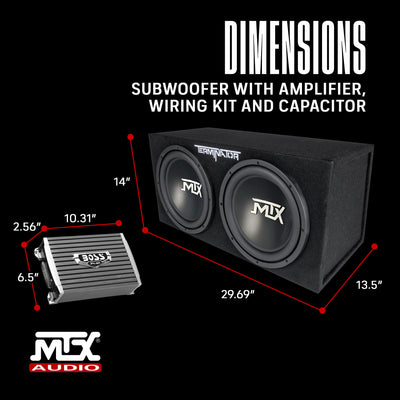 MTX TNE212D 12" 1200W Dual Loaded Subwoofer Box + 1500W Amplifier + Capacitor - VMInnovations