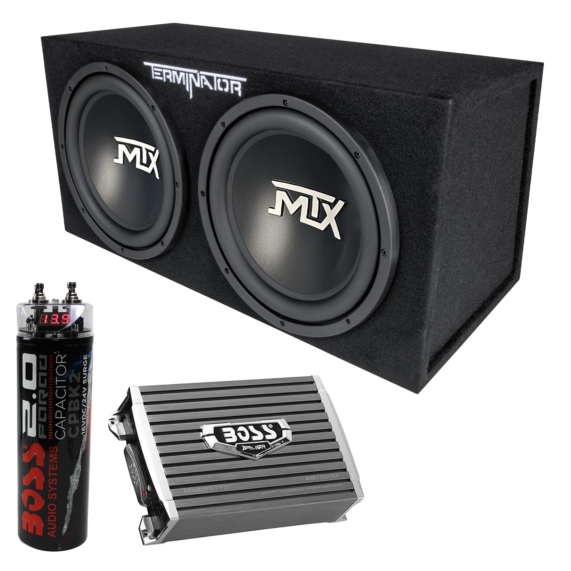 MTX TNE212D 12" 1200W Dual Loaded Subwoofer Box + 1500W Amplifier + Capacitor - VMInnovations
