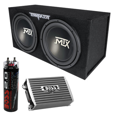 MTX TNE212D 12" 1200W Dual Loaded Subwoofer Box + 1500W Amplifier + Capacitor - VMInnovations