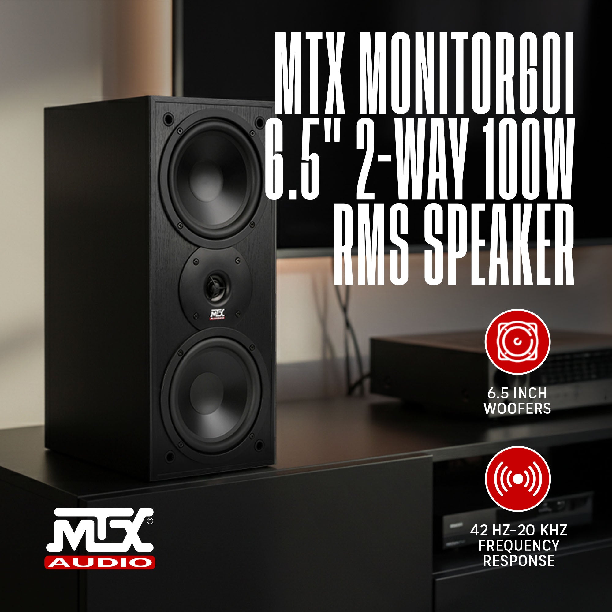 MTX Audio MONITOR60i 6.5 Inch Bookshelf Speakers, 2-Way Home Audio Pair, Black - VMInnovations