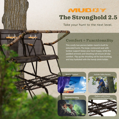 Muddy Stronghold 2.5 Deer Hunting 18 Foot Ladderstand Tree Stand w/Hercules Grip