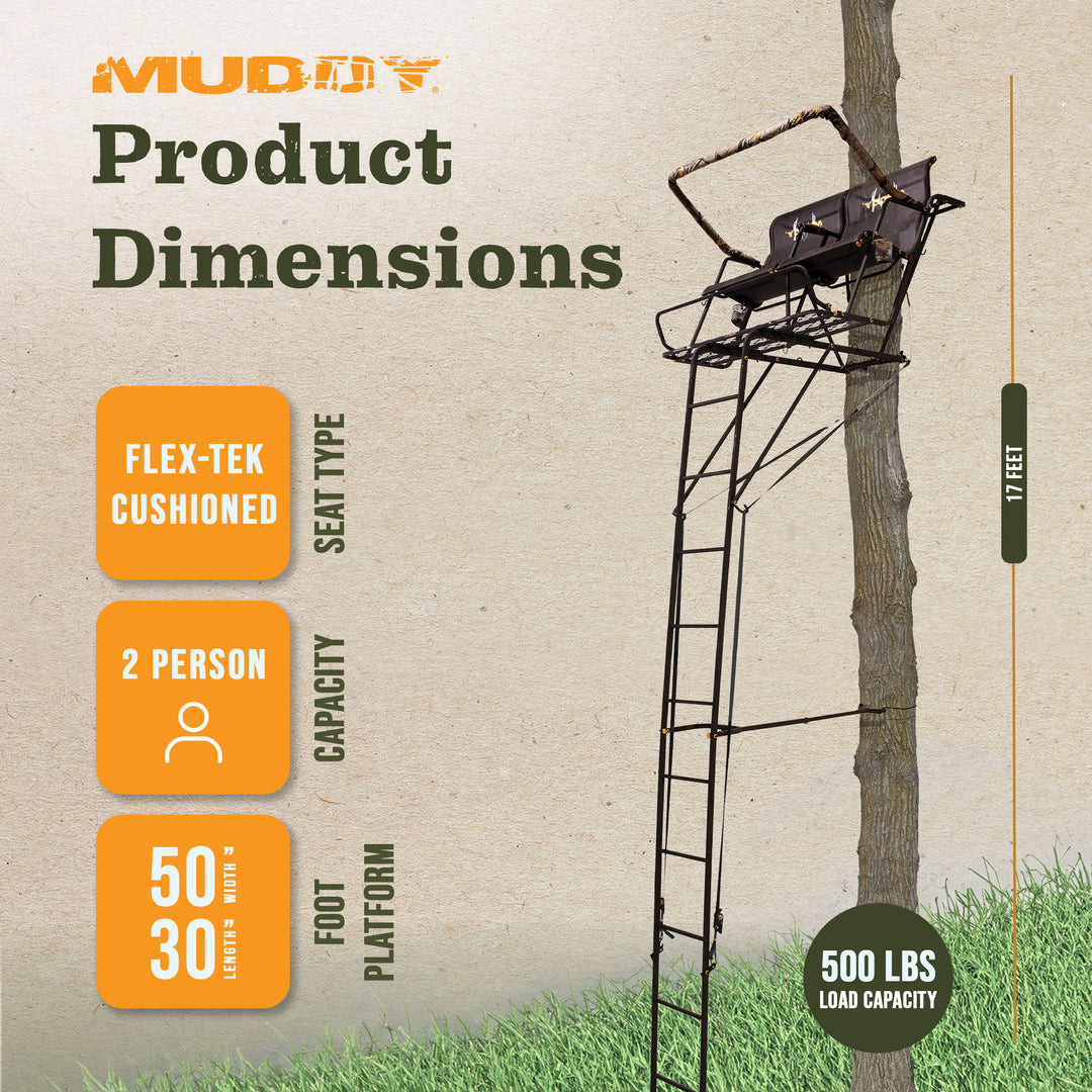Muddy 2.5 Deer Hunting 18ft Ladderstand Tree Stand w/Hercules Grip (For Parts)
