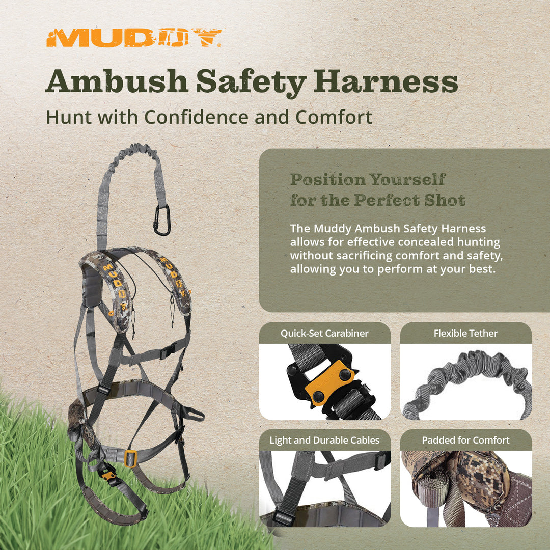 Muddy Ambush Hunting Camo Quick Release Deer Stand Safety Harness (Open Box)