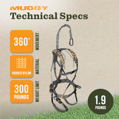 Muddy Ambush Hunting Quick Release Padded Deer Treestand Safety Harness, Camo