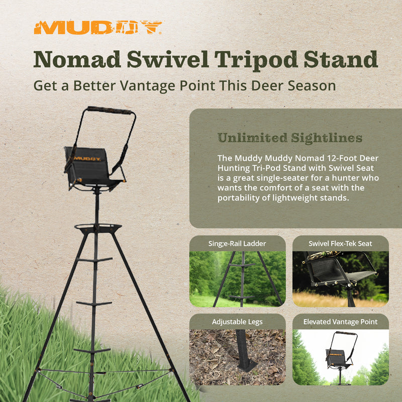 Muddy Nomad 12 Foot High Deer Hunting Tri-Pod Stand with Swivel Seat (For Parts)