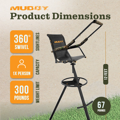 Muddy Nomad 12 Ft High Deer Hunting Tri-Pod Stand with Swivel Seat (Used) - VMInnovations
