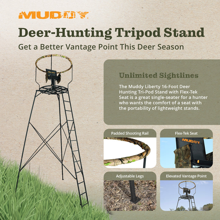 Muddy Liberty 16' High Deer Hunting Tri-Pod Stand w/ Flex Tek Seat (For Parts)