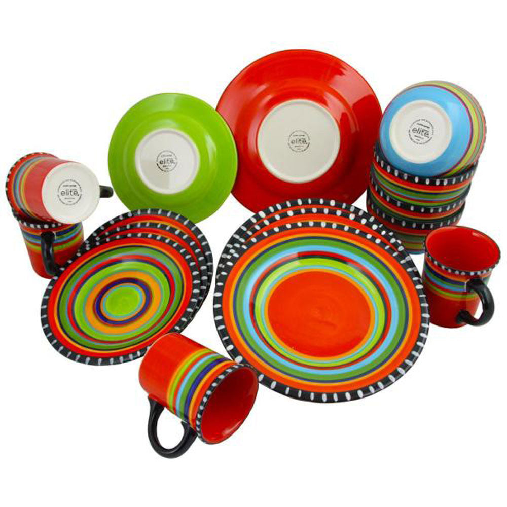 Gibson Elite 16 Piece Multi Color Glaze Dinnerware Plates, Bowls, Mugs(Open Box)
