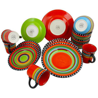 Gibson Elite 16 Piece Multi Color Glaze Dinnerware Plates, Bowls, Mugs(Open Box)