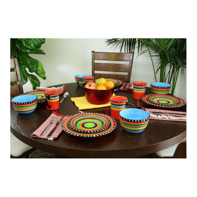 Gibson Elite 16 Piece Multi Color Glaze Dinnerware Plates, Bowls, Mugs(Open Box)
