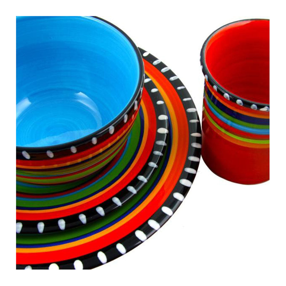 Gibson Elite 16 Piece Multi Color Glaze Dinnerware Plates, Bowls, Mugs(Open Box)