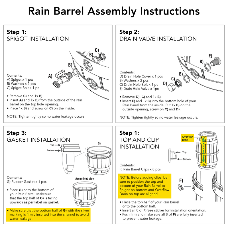 Garden Central Knock Down Rain Barrel w/ Rust Proof Brass Spigot, 39 Gal, Black