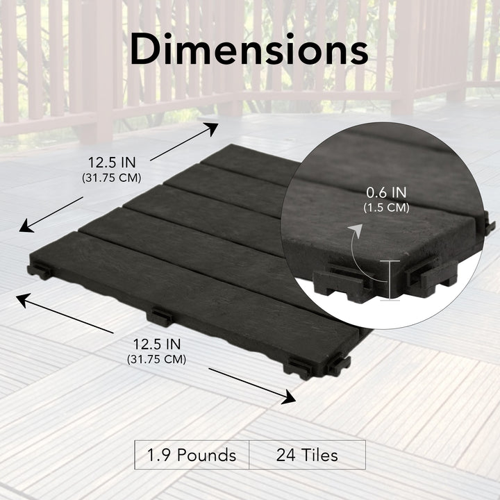 EcoTrend 12"x12" Interlocking Outdoor Balcony Deck Tiles, 24-Pack, Slate Black