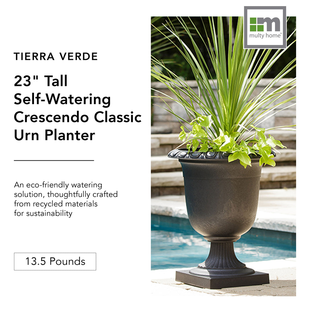 Tierra Verde Self-Watering Indoor Outdoor Urn Planter, Crescendo, 19"W x 23"H