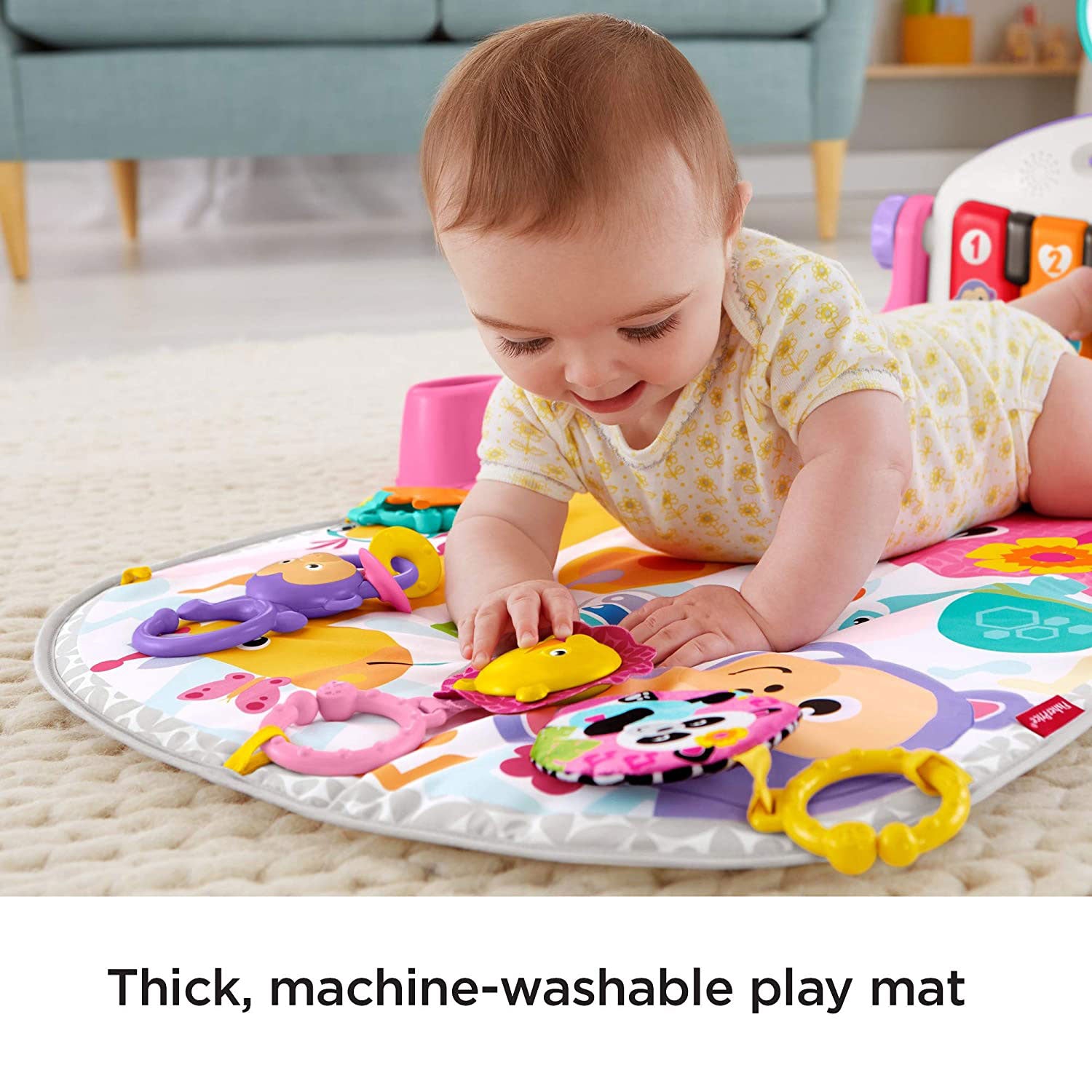 Fisher-Price Deluxe Kick 'n Play Musical Piano Gym with Soft Mat, Pink