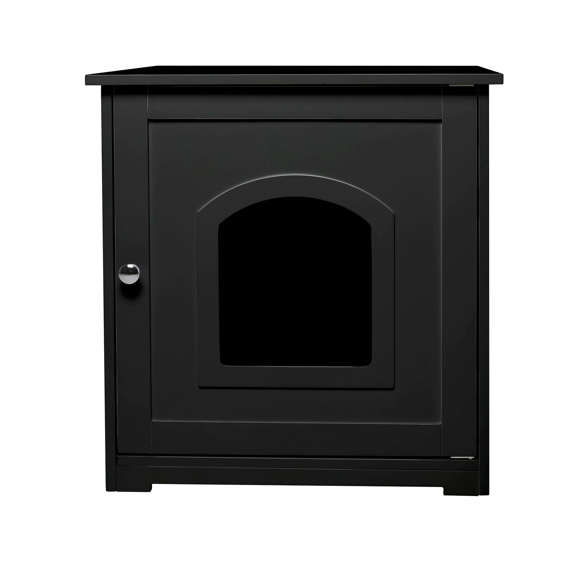 Merry Products Pet Cat Washroom Bench Box with Removable Partition Wall, White + zoovilla Kitty Litter Loo Indoor Hidden Litter Box Furniture Enclosure, Black - VMInnovations