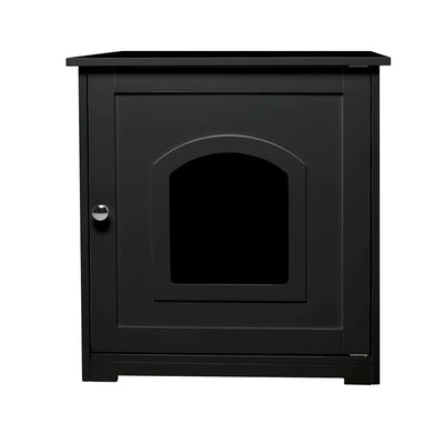 Merry Products Pet Cat Washroom Bench Box with Removable Partition Wall, White + zoovilla Kitty Litter Loo Indoor Hidden Litter Box Furniture Enclosure, Black - VMInnovations