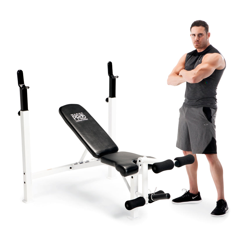 Marcy Fitness Adjustable Olympic Home Gym Weight Lifting Workout Bench with Rack
