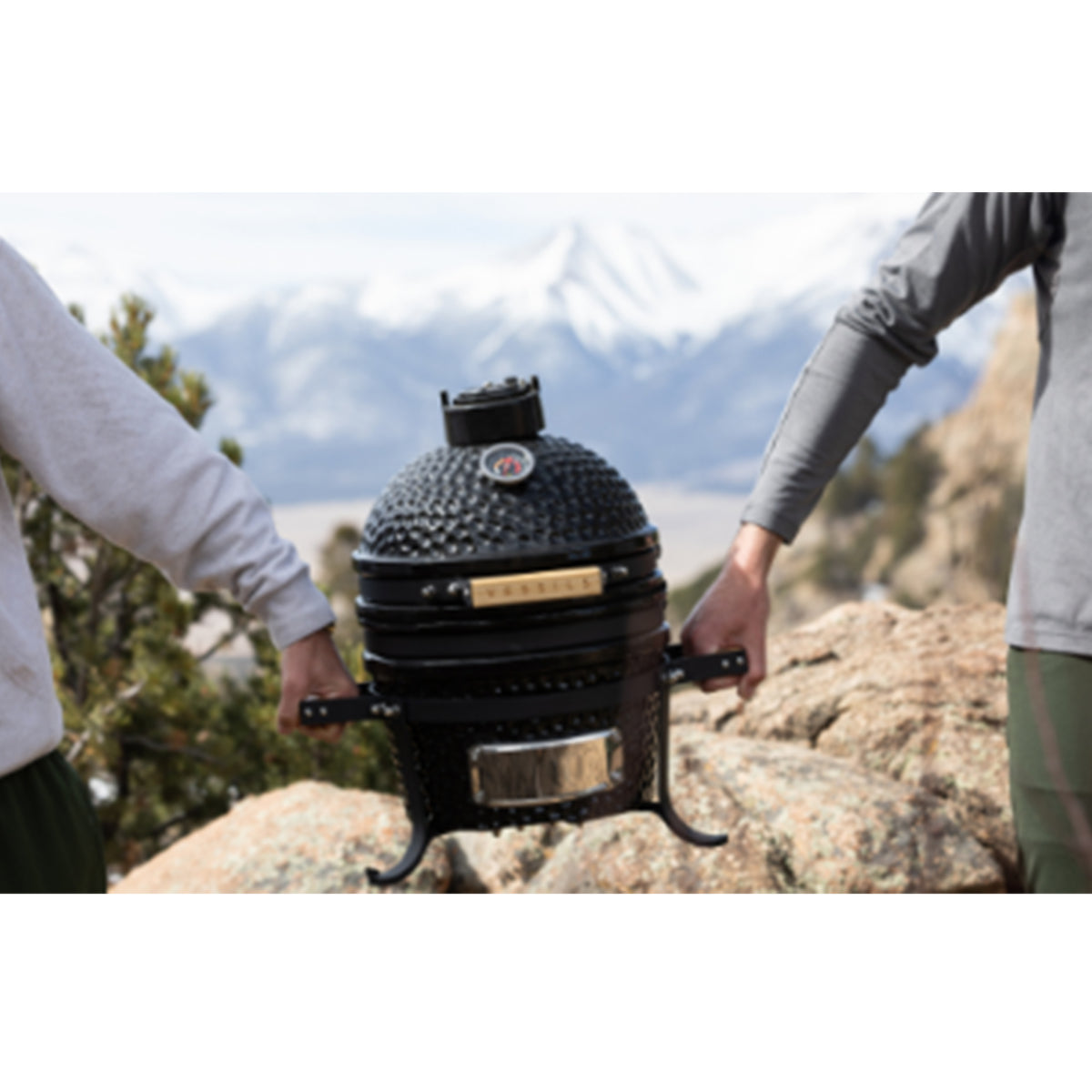 VESSILS 15 Inch Kamado Barbecue Charcoal Grill with Built-In Thermometer, Black