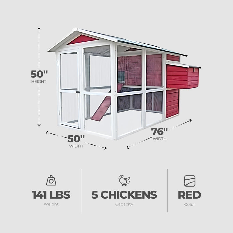 My Backyard Farm Medium Sized 50 by 76 by 50 Inch Vintage Chicken Coop, Red