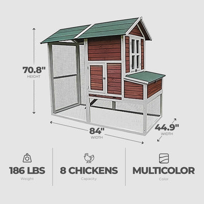 My Backyard Farm Chicken Ranch Coop with PVC Roof and Vent Window, Dark Red