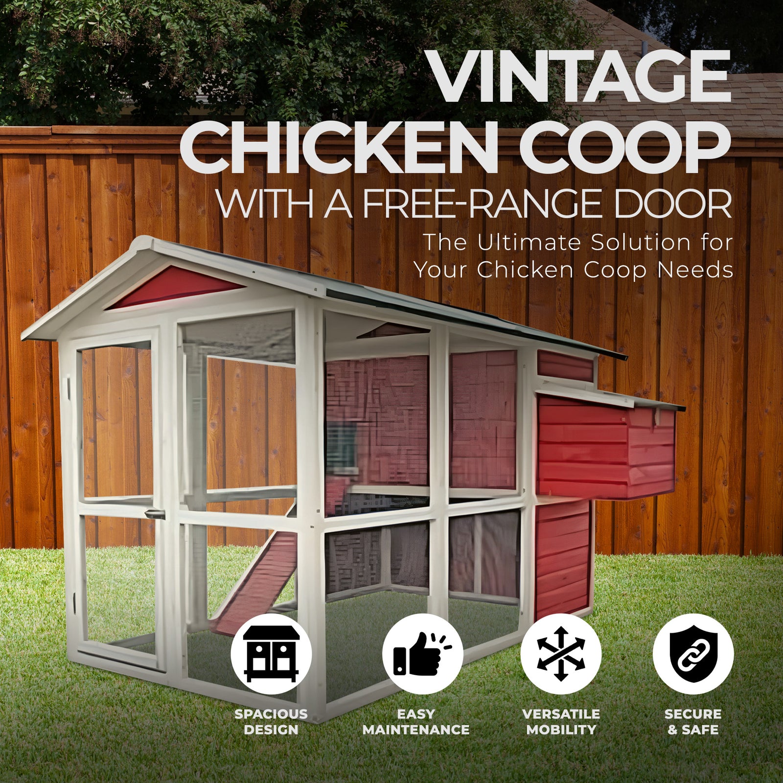 My Backyard Farm Medium Sized 50 by 76 by 50 Inch Vintage Chicken Coop, Red - VMInnovations