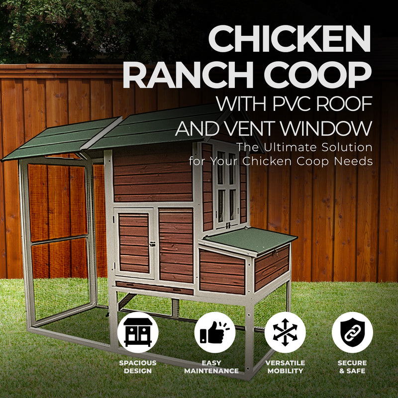 My Backyard Farm Chicken Coop with PVC Roof and Vent Window, Dark Red (Open Box)