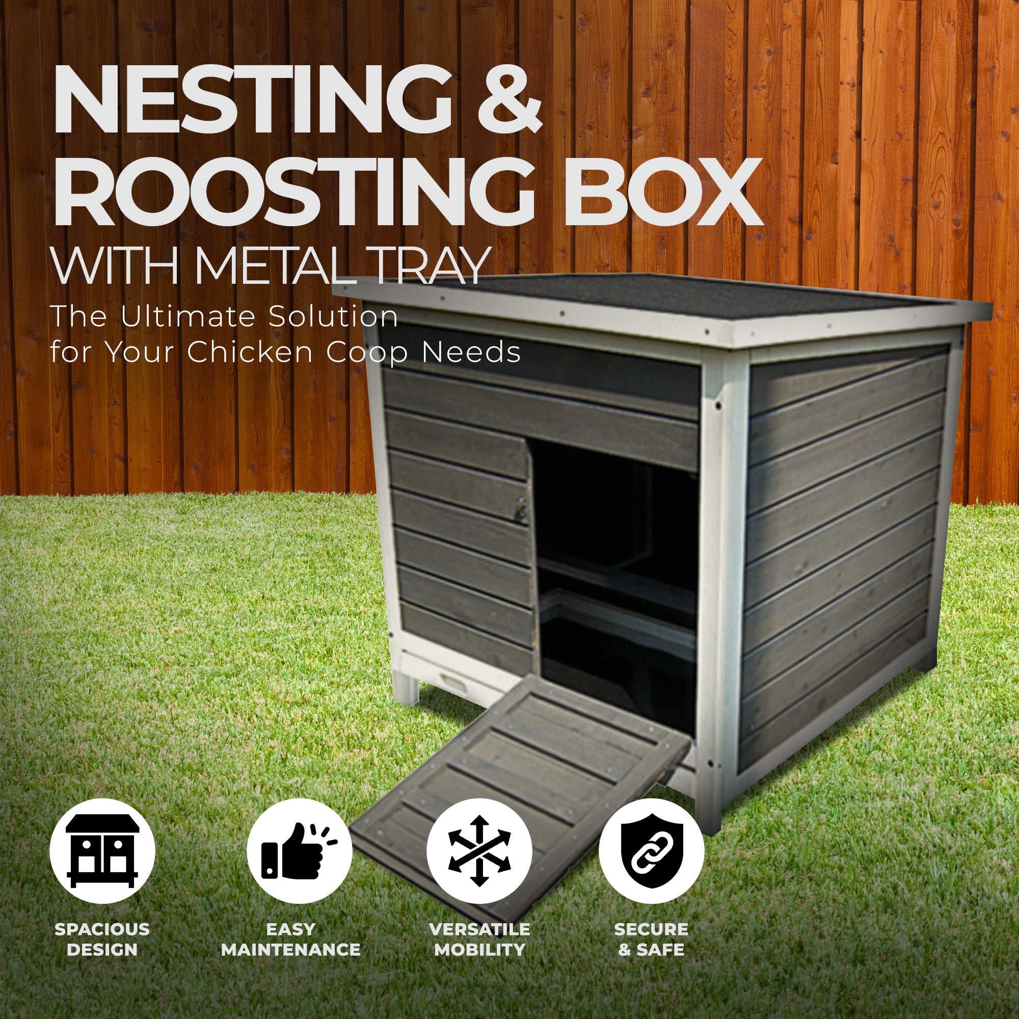 My Backyard Farm 29 x 30 x 27.9 Inch Nesting & Roosting Box w/Metal Tray, Gray - VMInnovations