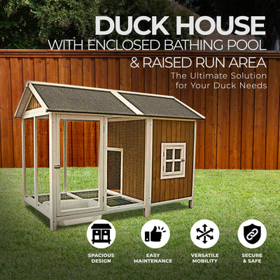 My Backyard Farm Duck House with Enclosed Bathing Pool, and Raised Run Area - VMInnovations