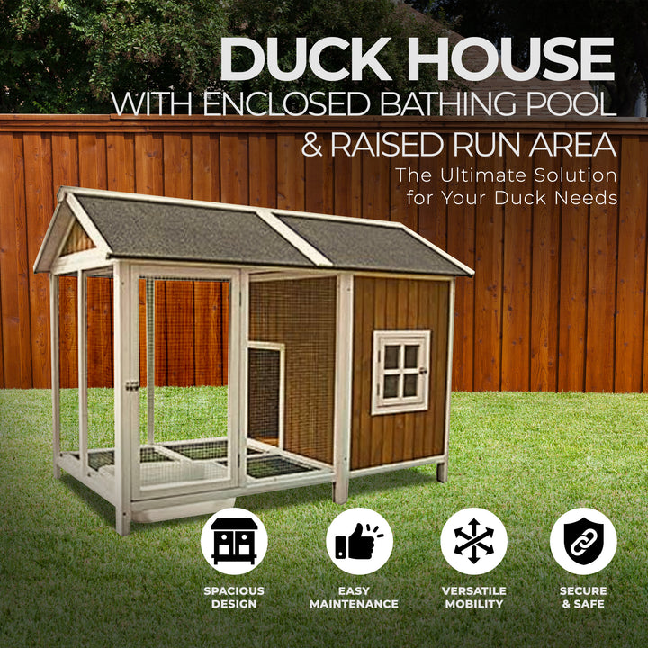 My Backyard Farm Duck House with Enclosed Bathing Pool, and Raised Run Area
