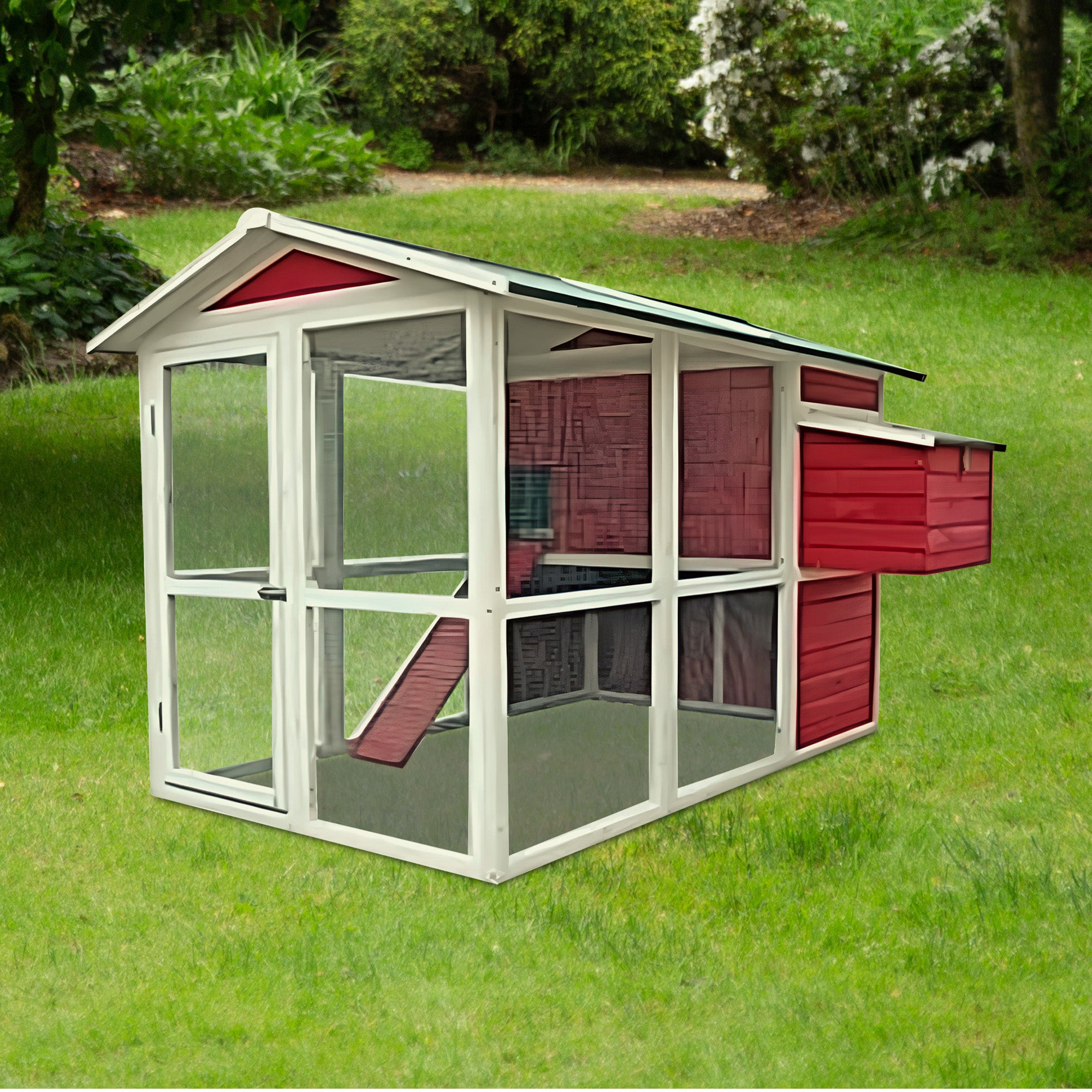 My Backyard Farm Medium Sized 50x76x50 Inch Vintage Chicken Coop, Red (Open Box) - VMInnovations