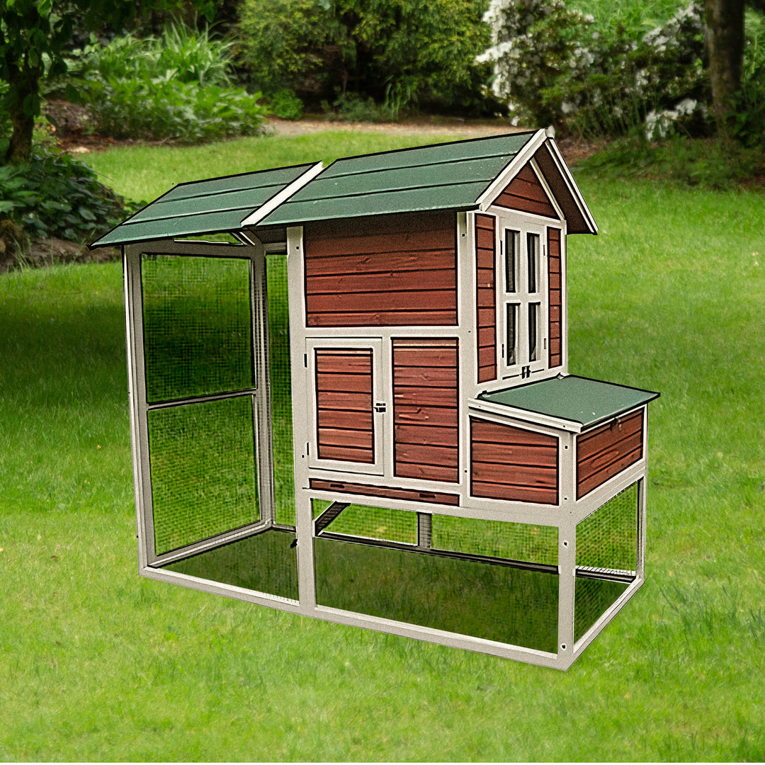 My Backyard Farm Chicken Coop with PVC Roof and Vent Window, Dark Red (Open Box) - VMInnovations