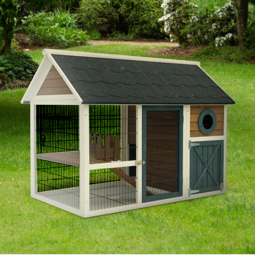 My Backyard Farm 2 Story Design Hutch Bunny Barn with Pull Out Cleaning Tray - VMInnovations