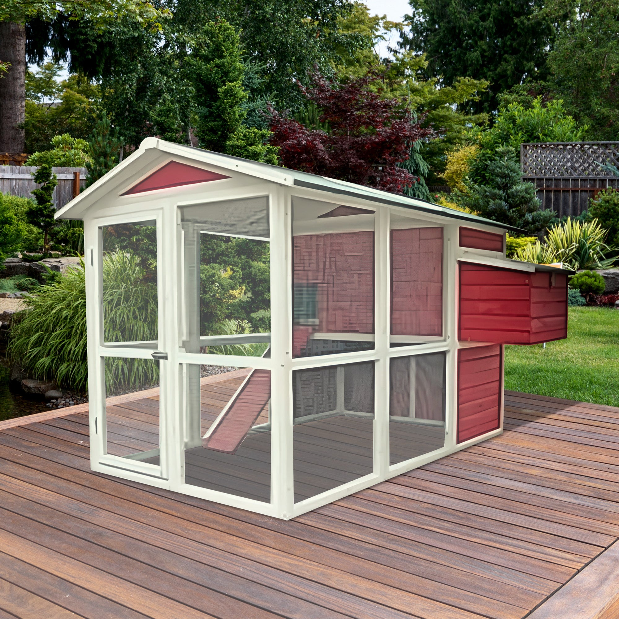 My Backyard Farm Medium Sized 50x76x50 Inch Vintage Chicken Coop, Red (Open Box) - VMInnovations